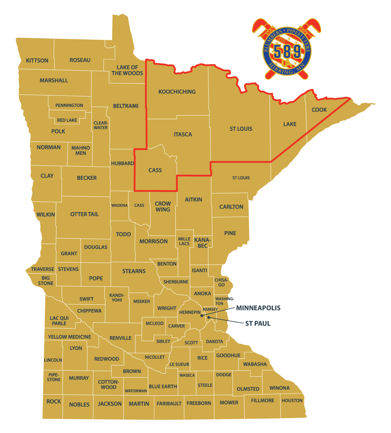 MN County Map — Local 589 Region
